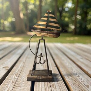 Counter weighted vintage Striped Sailboat Metal Decor